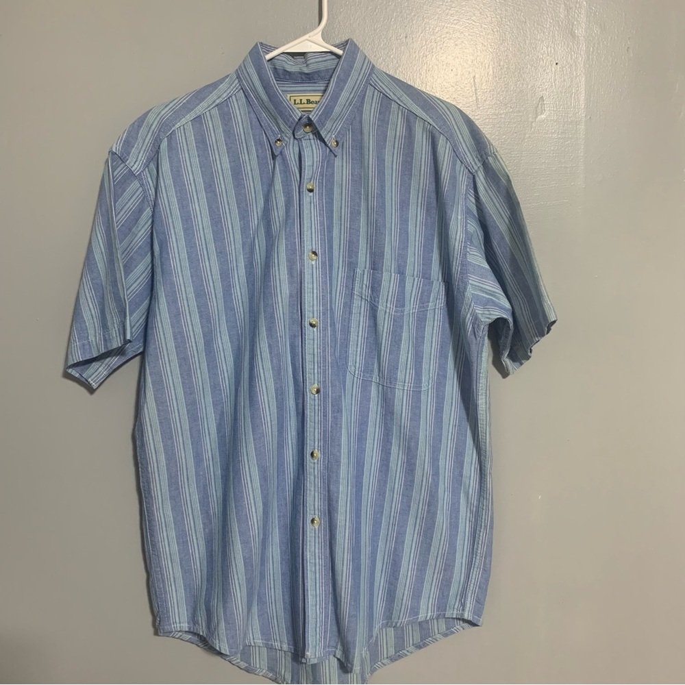 L.L. Bean Men's Blue Stripe Short Sleeve Shirt V638 Size M